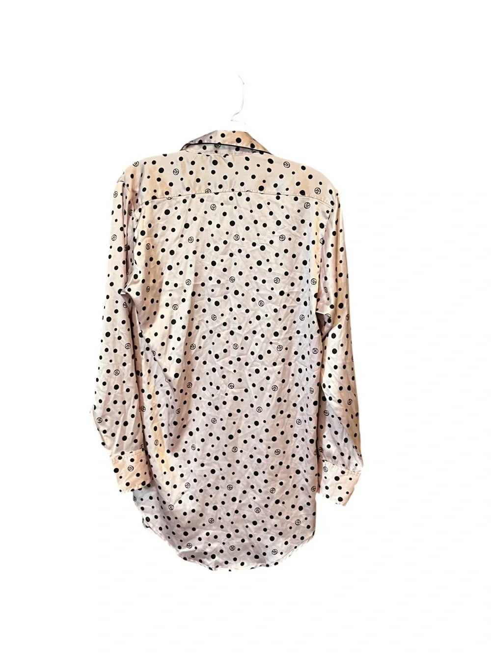 Victoria’s Secret Satin Sleep Shirt XS Pink Black Polka Dot Button Front Long